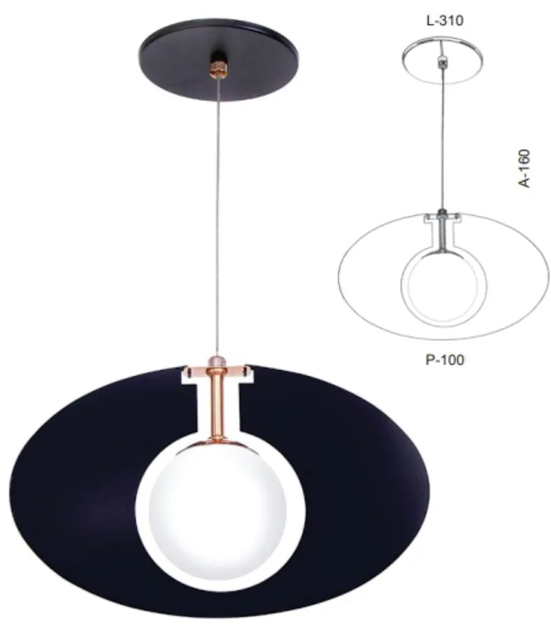 Pendente Globo Corte Laiser 31X10X16Cm Metal E Globo Ø10Cm 01Xg9 |Old... (GRAFITE / COBRE FOSCO, FOSCO (BRANCO))