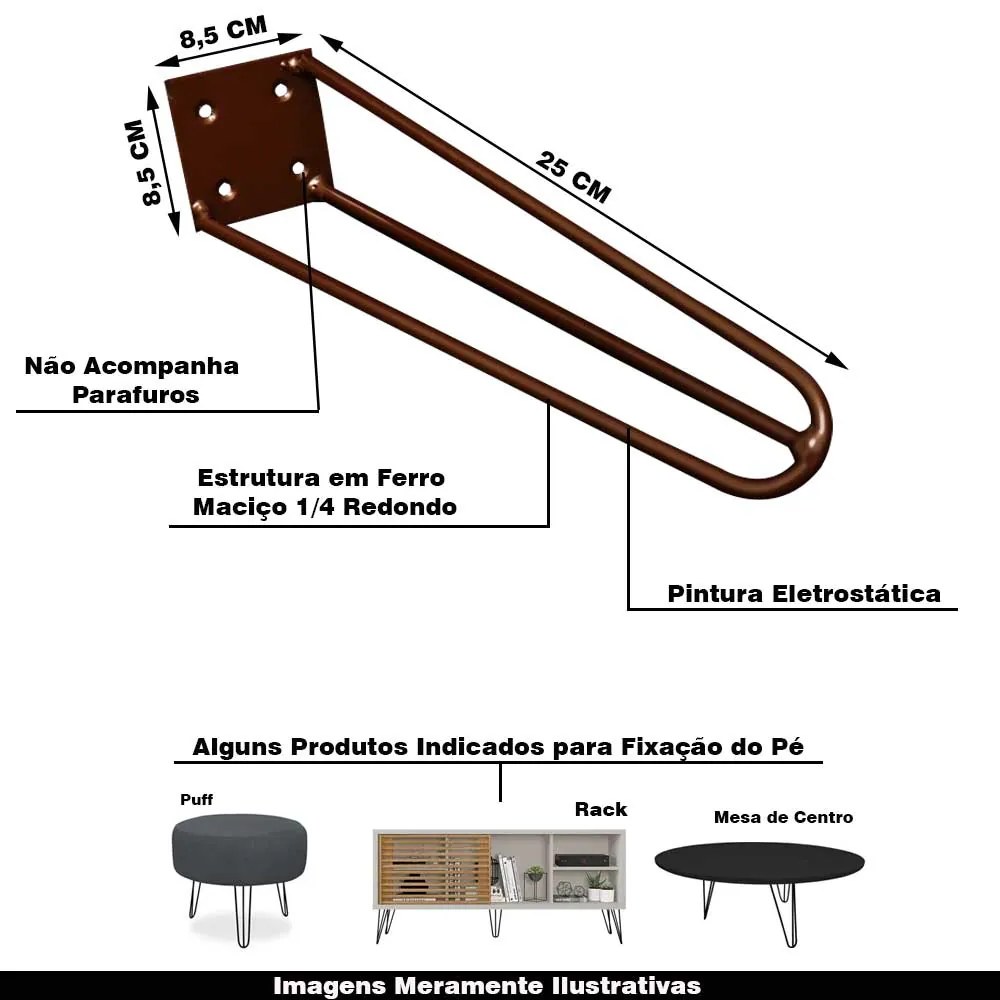 Kit 16 Pés de Metal 25 CM Hairpin Legs Rack e Puffs Bronze G41