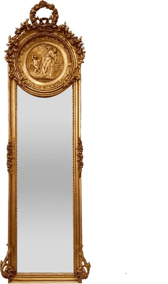 Espelho Retangular Folheado a Ouro com Detalhes na Moldura - 178x48cm