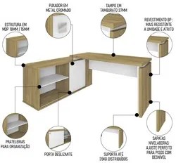 Mesa Escrivaninha em L Sharp e Gaveteiro 2 Gavetas Tok A06 Olmo/Branco