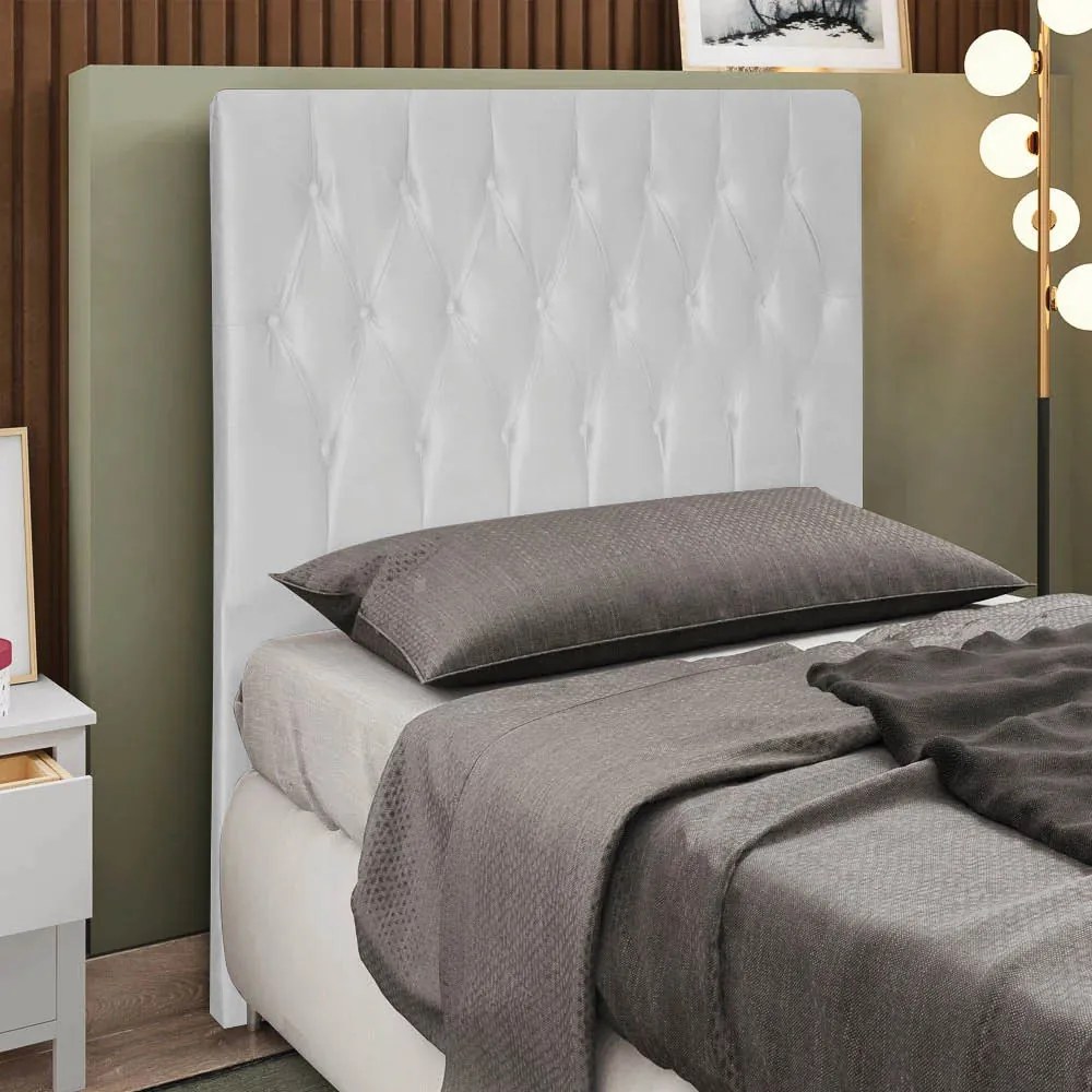 Cabeceira Topázio Para Cama Box Solteiro 90 cm Corino - D'Rossi - Branco