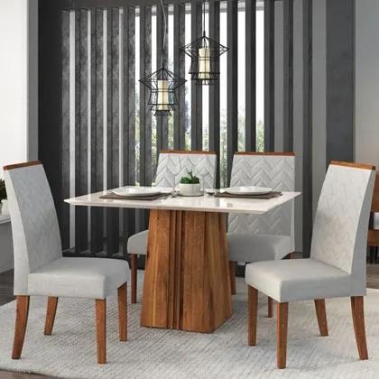 Sala de Jantar Mesa Itália 120cm e 4 Cadeiras Áurea Terrara/Off/Claro - Dj Móveis