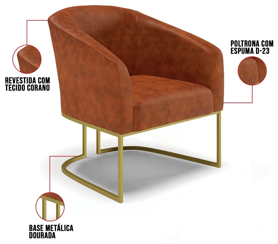 Cadeira Sala de Jantar Base Industrial Dourado Stella Sintético PU D03 - D'Rossi - Nozes