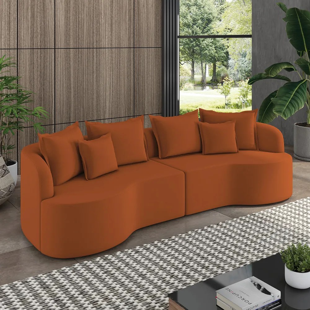 Sofá 4 Lugares Orgânico Living 250cm Mersa Veludo K01 - D'Rossi - Terra