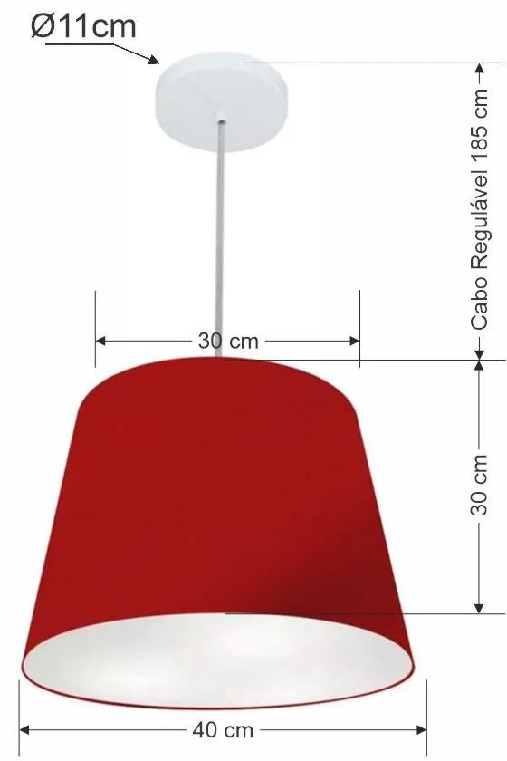 Lustre Pendente Cone Md-4155 Cúpula em Tecido 30/40x30cm Bordo - Bivolt