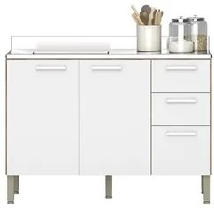 Balcão Gabinete 3 Portas com Pia 120cm Lumy K02 Freijó/Supremo - Mpoze