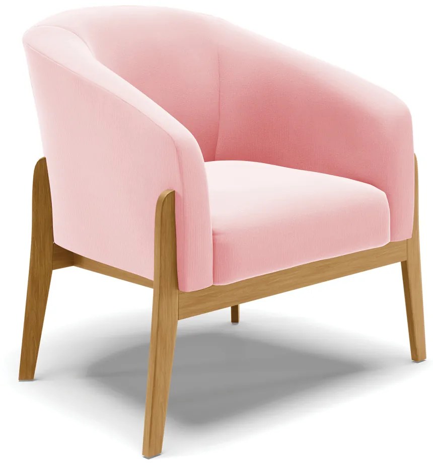 Poltrona Decorativa Base de Madeira Stella Suede Rosa Bebê D03 - D'Rossi