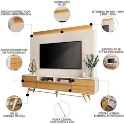 Estante Painel de TV 85 Pol 220cm Évora H01 Off/Cinamomo - Mpozenato