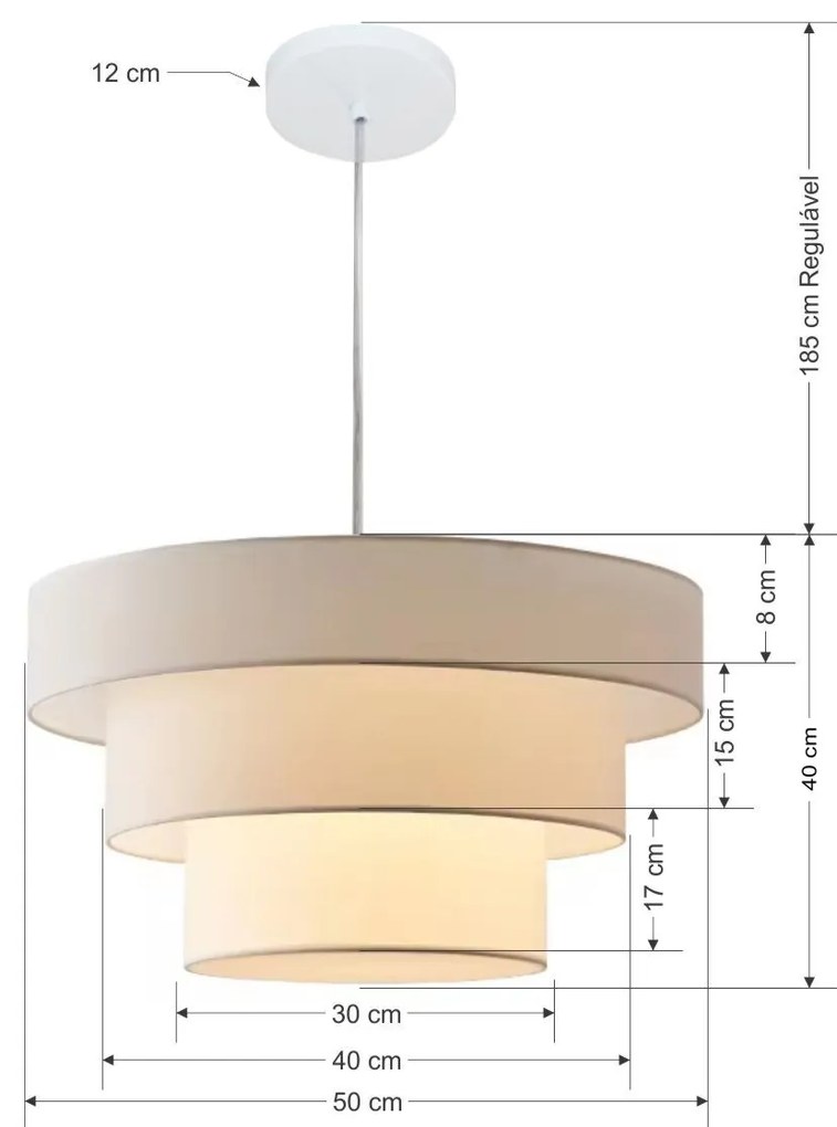 Lustre Luminária Pendente Vivare Pe-4108-br Cúpula em Tecido Ideal para Quarto, Sala De Estar, Sala De Jantar