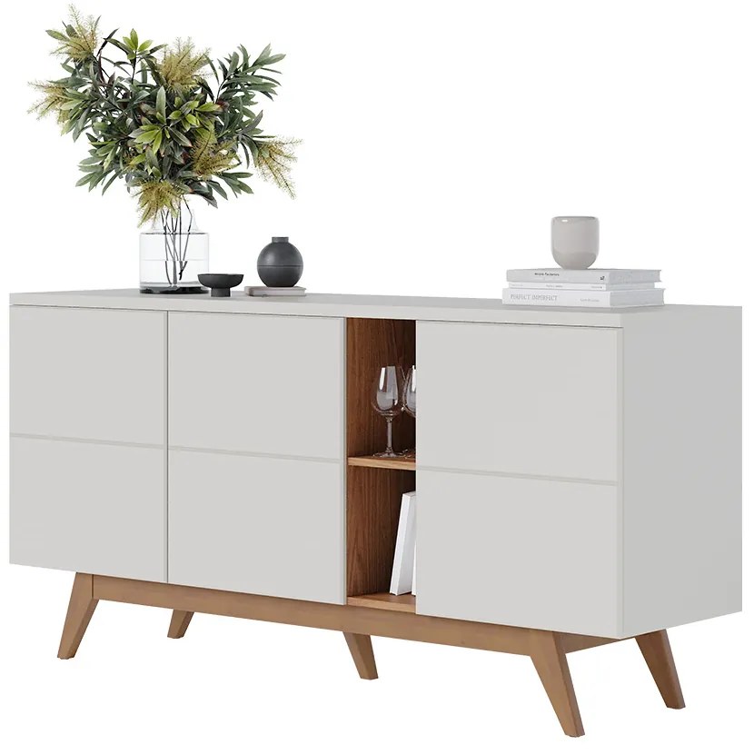 Conjunto 1 Cristaleira e 1 Buffet Decorativo Sala de Jantar Sancho pés em madeira Off White G73 - Gran Belo