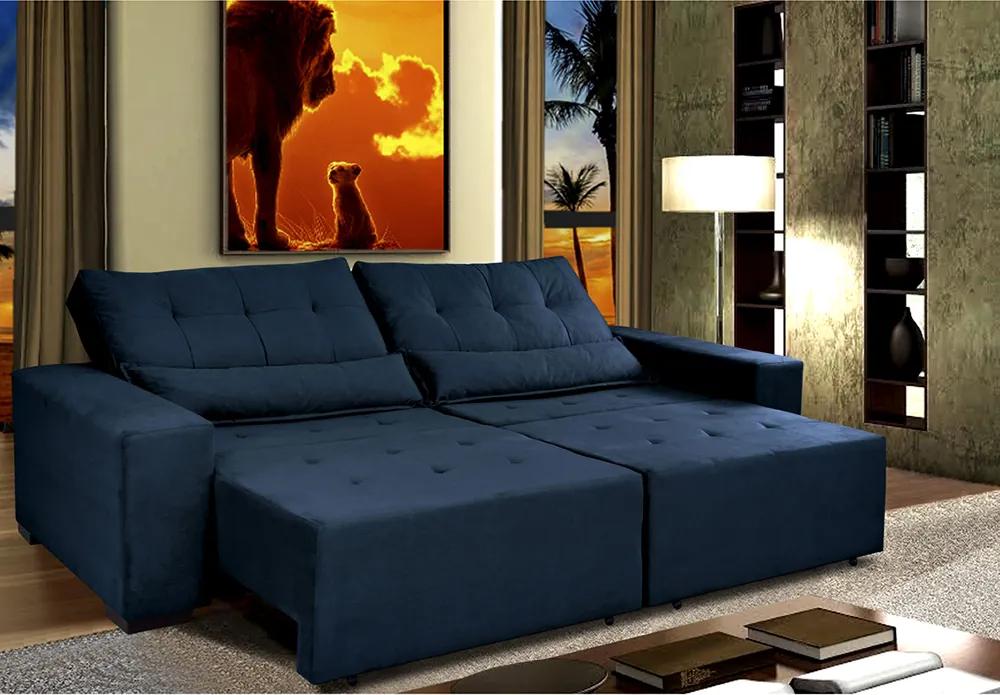Sofá Retrátile Cama Com Molas Confort Max. 3,12 Tecido Suede Velusoft Azul