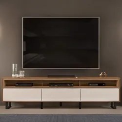 Rack Bancada para TV 75 Pol Pés Estilo Industrial Alfa D04 Off White/F