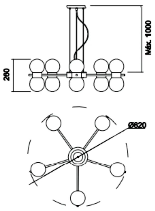Pendente Orfeu C/ 10 Globos Ø82X26Cm 10L G9 / Metal E Globo Ø12Cm | Us... (DR-V - Dourado Escovado, CLEAR)