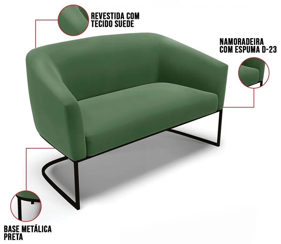 Sofá 2 Lugares Namoradeira Industrial Preto Stella Suede D03 - D'Rossi - Verde