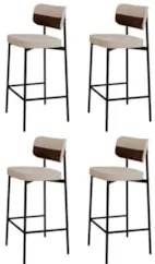 Banqueta Alta Bar Estofada Kit 4 Ella M25 Linho Areia/Marrom - Mpozena