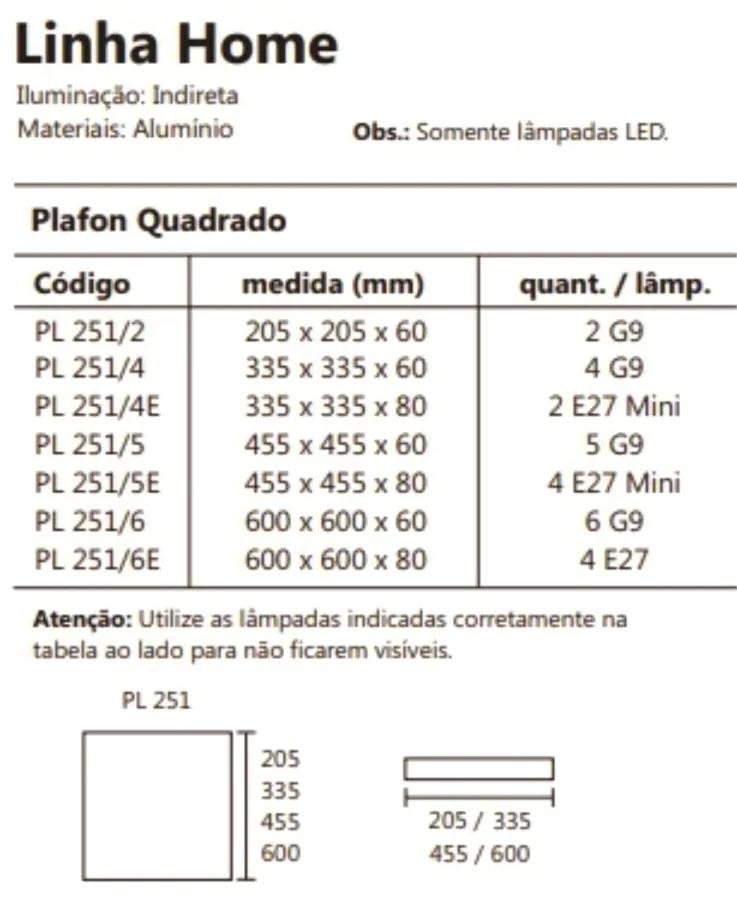 Plafon Home Quadrado De Sobrepor 60X60X6Cm 06Xg9 - Usina 251/6 (PT - Preto Texturizado + BR-F - Branco Fosco)