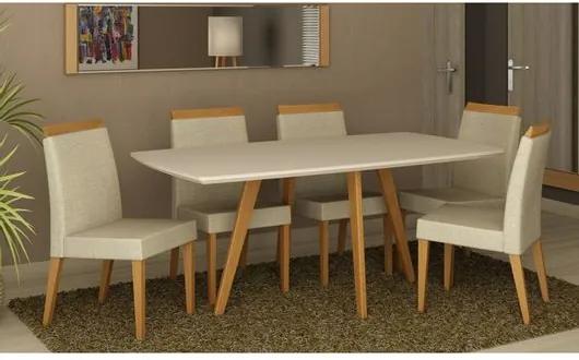 Conjunto Sala de Jantar com Mesa Natural com Branco e 6 Cadeiras Máxima