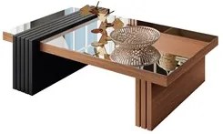 Mesa de Centro com Espelho para Sala de Estar 107cm Luna Nature/Preto