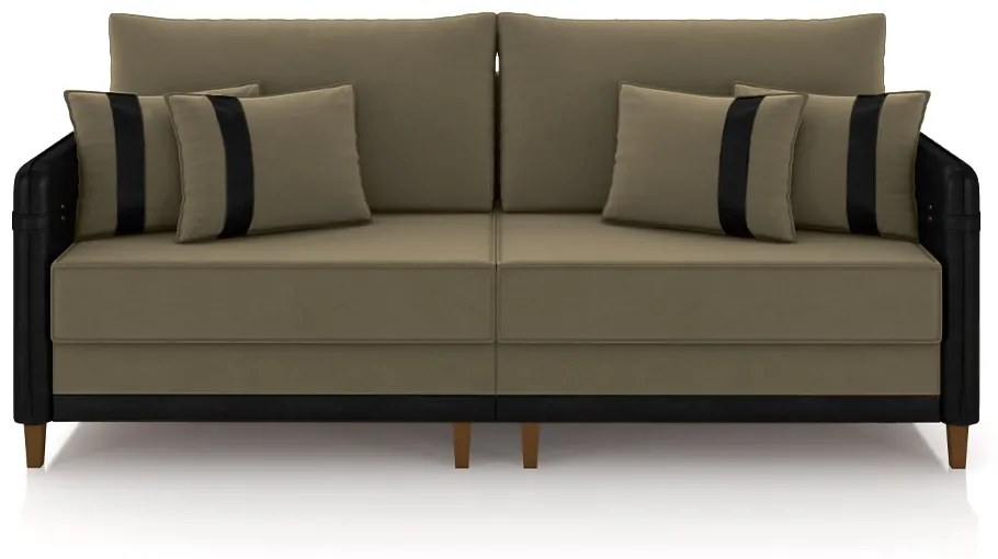 Sofá Living Montecarlo 3 Lugares Bipartido 252cm Pés em Madeira Veludo/PU Castor/Preto G33 - Gran Belo