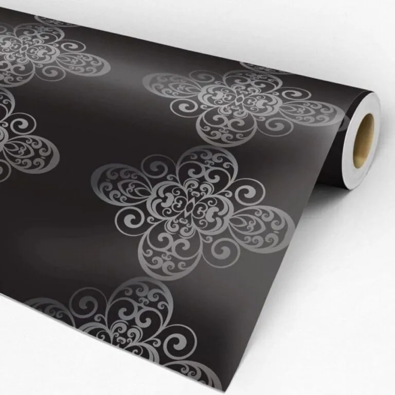 Papel de parede adesivo arabesco cinza e preto