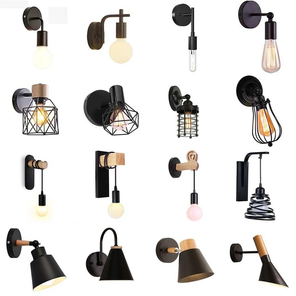 Arandela Luzes de parede madeira nordic quarto lâmpada cabeceira preto criativo moderno e27 lâmpadas parede suspensão led iluminação casa arandela decoração do quarto - 13