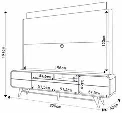 Estante Painel de TV 85 Pol 220cm Évora H01 Off/Cinamomo - Mpozenato