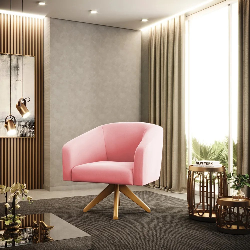Poltrona Decorativa Giratória MA30 Kit 2 Stella Suede Rosa Bebê D03 - D'Rossi