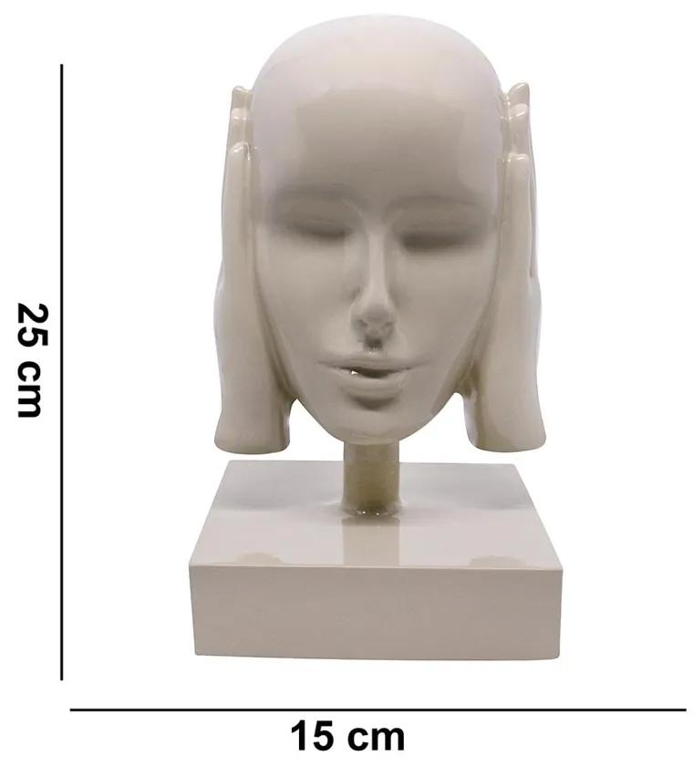 Escultura Decorativa Máscara Rosto Surdo Nude em Cerâmica  25x15x14 cm - D'rossi