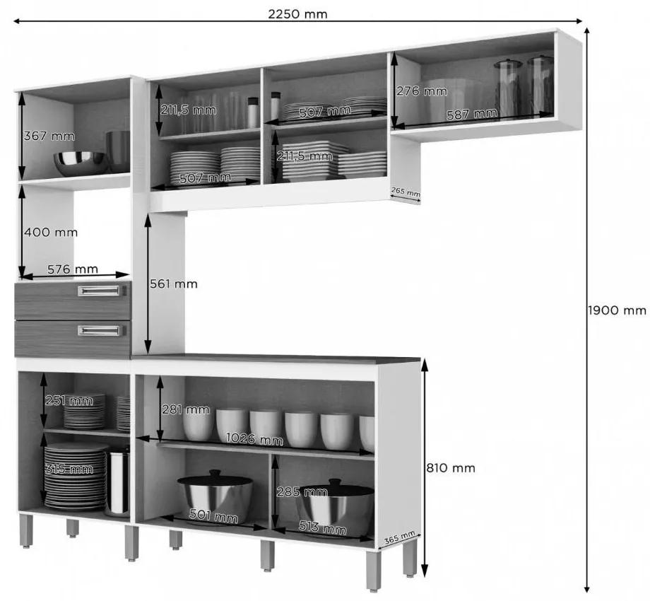 Cozinha Compacta C/ Gabinete Tampo Balcão Armário Aéreo - Fendi/Moka