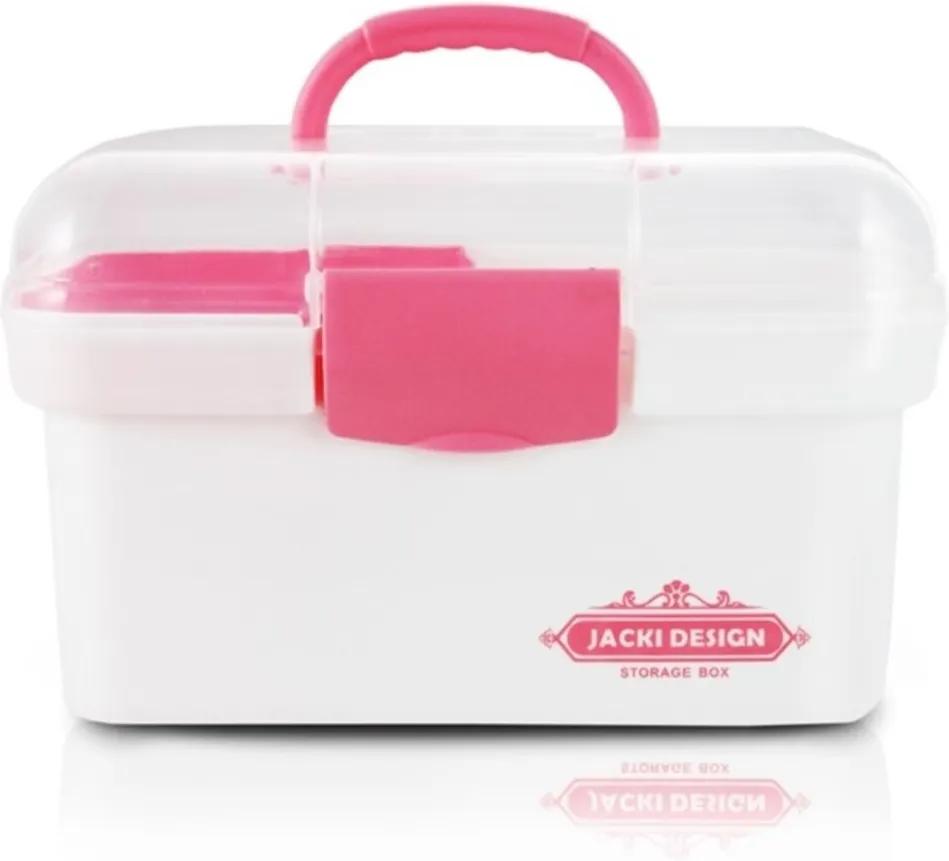 Jacki Design Caixa Organizadora Transparente Rosa e Branco