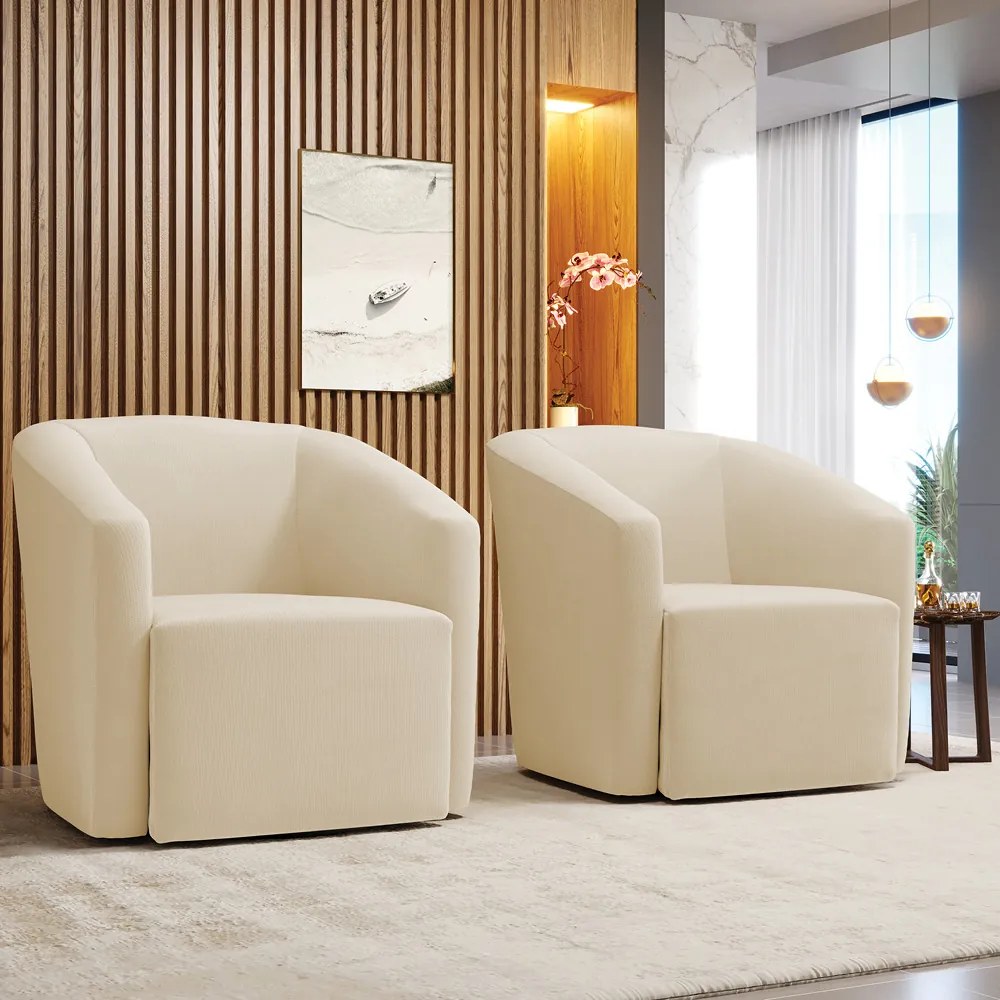 Poltrona Decorativa Base Giratória Kit 2 Stella Max Suede Bege D03 - D'Rossi