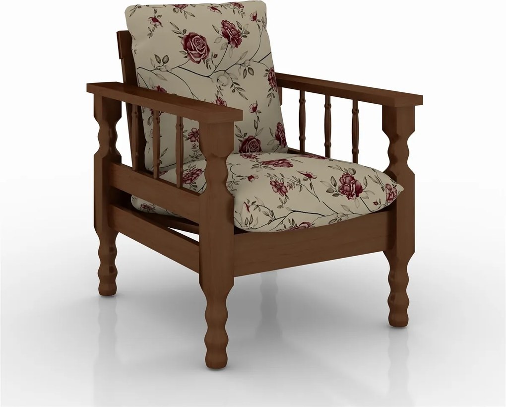Conjunto de Estofados de Madeira Maciça com 3, 2 e 1 Lugares com 1 Mesa de Centro e 1 Mesa de Canto Belini