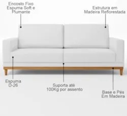 Sofá 3 Lugares 200cm Living Sala de Estar Kayrós D05 Sintético Branco