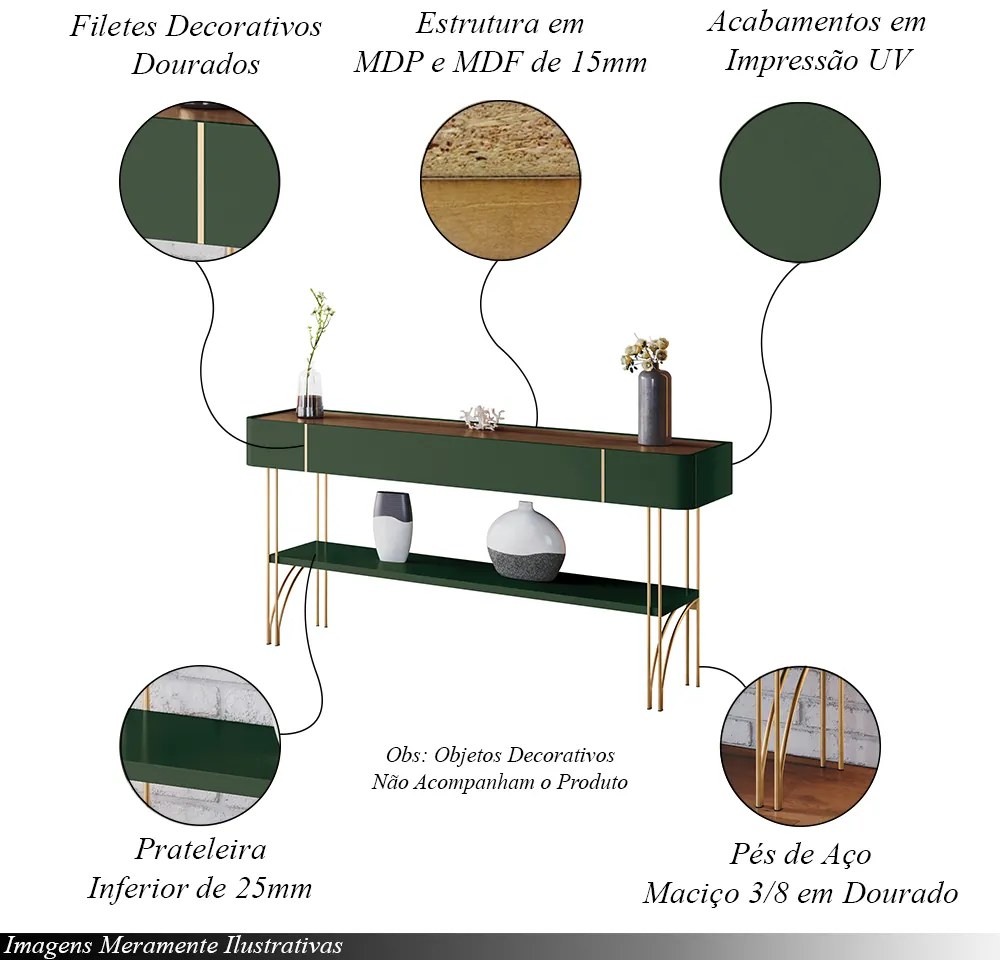 Conjunto Mesa de Centro Cadenza e Aparador Vivant Verde Pistache/Castanho G26 - Hb Móveis