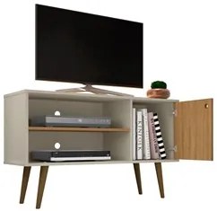 Rack Bancada Para TV Até 42 Pol. Pés Palito Jade Off White/Cinamomo/Ri