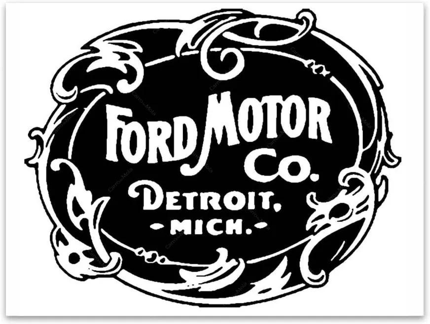 Placa Decorativa Ford Motor Preto e Branco em Metal - 40x30cm