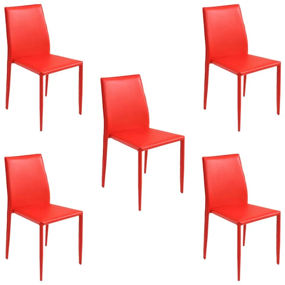 Kit 5 Cadeiras Decorativas Sala e Cozinha Karma PVC Vermelha G56 - Gran Belo