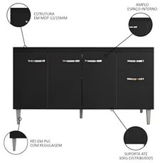 Balcão Gabinete Para Pia Sem Tampo 150cm 4 Portas e 1 Gaveta Gabriela