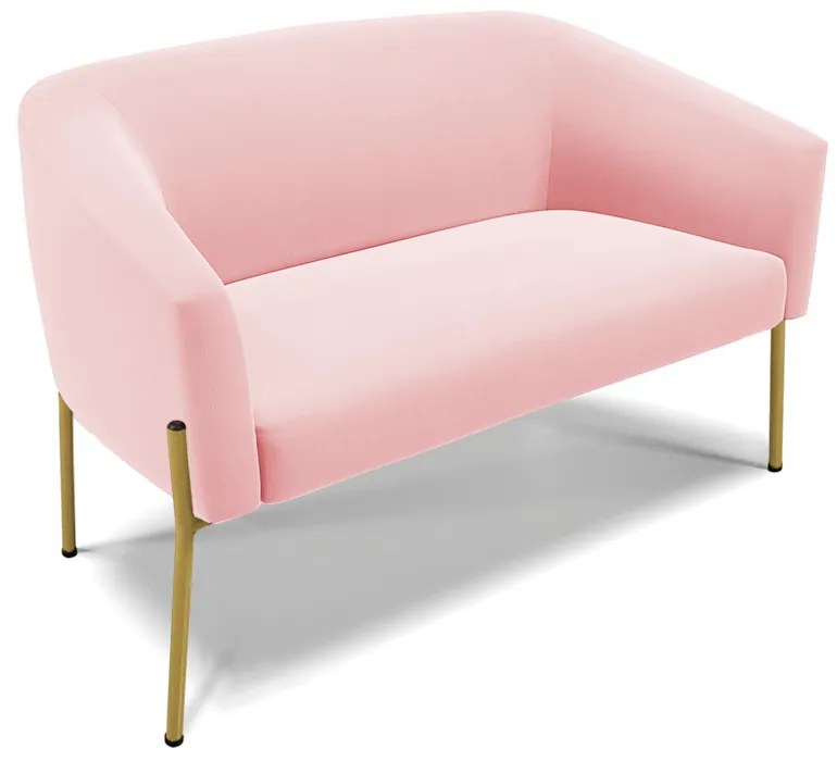 Namoradeira e 2 Poltronas Pé de Ferro Dourado Stella Suede Rosa Bebê D03 - D'Rossi