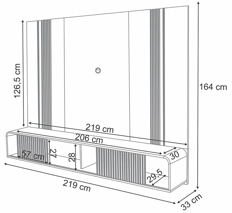 Home Suspenso Empire TV até 85 Polegadas MDF/MDP LED Castanho/Off White G26 - Hb Móveis