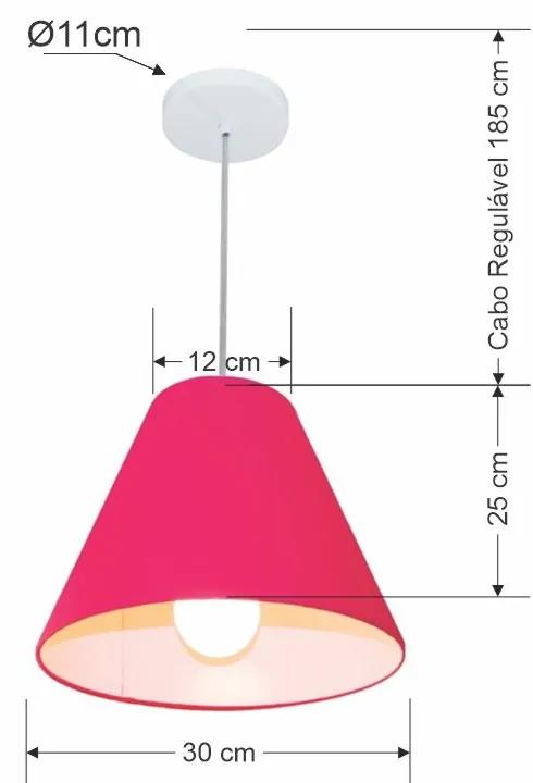 Lustre Pendente Cone Vivare Md-4028 Cúpula em Tecido 25/30x12cm - Bivolt - Rosa-Pink - 110V/220V