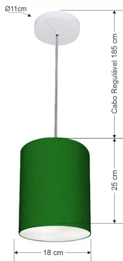 Lustre Pendente Cilíndrico Vivare Md-4012 Cúpula em Tecido 18x25cm - Bivolt - Verde-Folha - 110V/220V