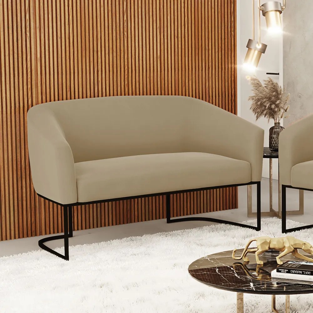 Sofá 2 Lugares Namoradeira Industrial Preto Stella Suede D03 - D'Rossi - Marrom Rato