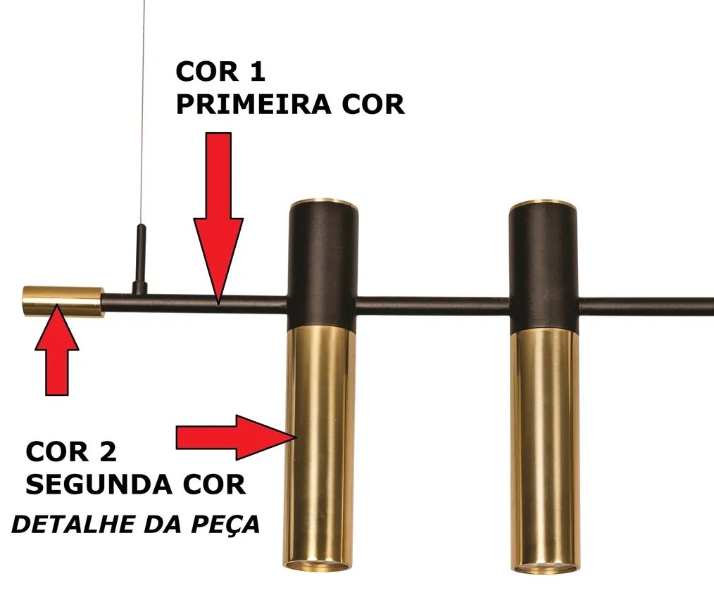 Pendente Vittu 120X30Cm 2Xmr16 Gu10 + 1Xe27 G45 / Cabo Aço Chumbador +... (BT / DR-PV - Branco Texturizado / Dourado Brilho Polido Verniz, AMBAR)