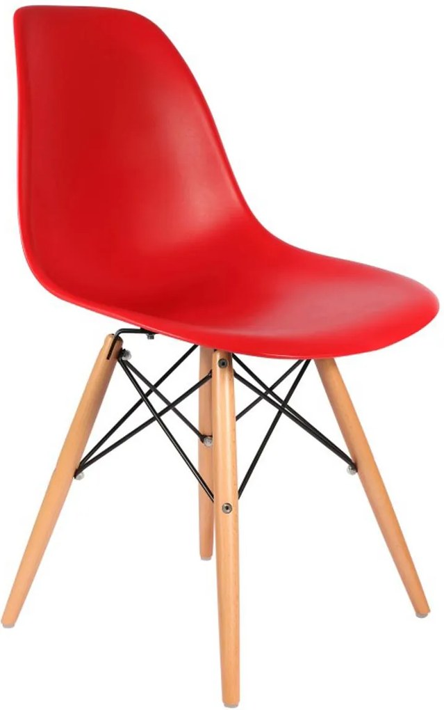 Cadeira Eiffel DSW Eames Sem Braço Pés Madeira Vermelha