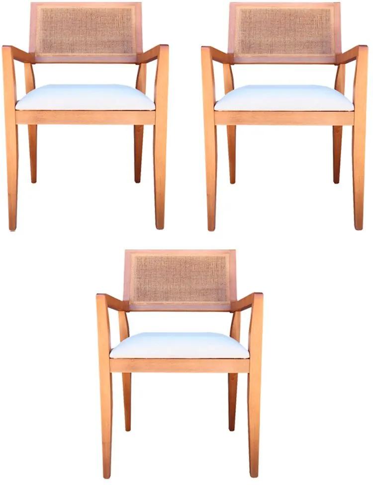 Kit 3 Cadeiras Decorativas Sala de Jantar Megan Amêndoa Linho Bege - Gran Belo