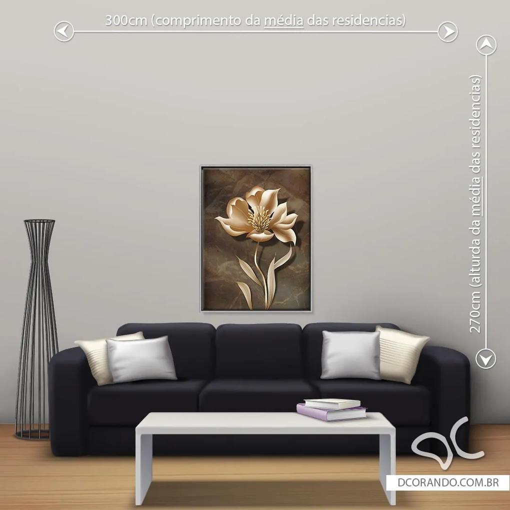Quadro Flor e Abstrato Due - Médio 86cm x 65cm, Tela + Moldura Prata