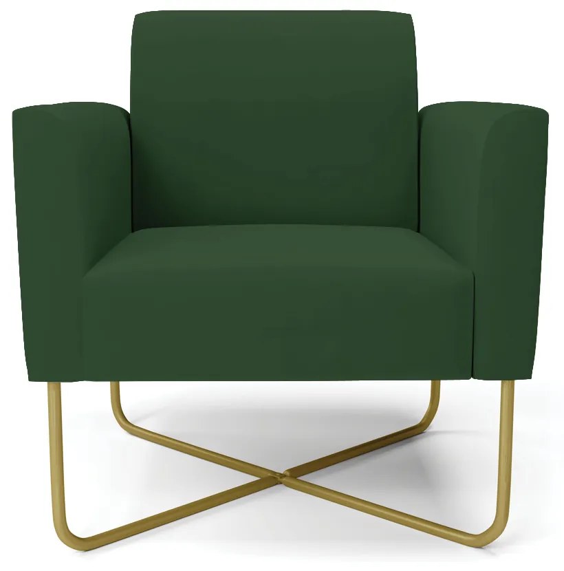 Poltrona Base X Industrial Dourado Marisa Veludo  D03 - D'Rossi - Verde