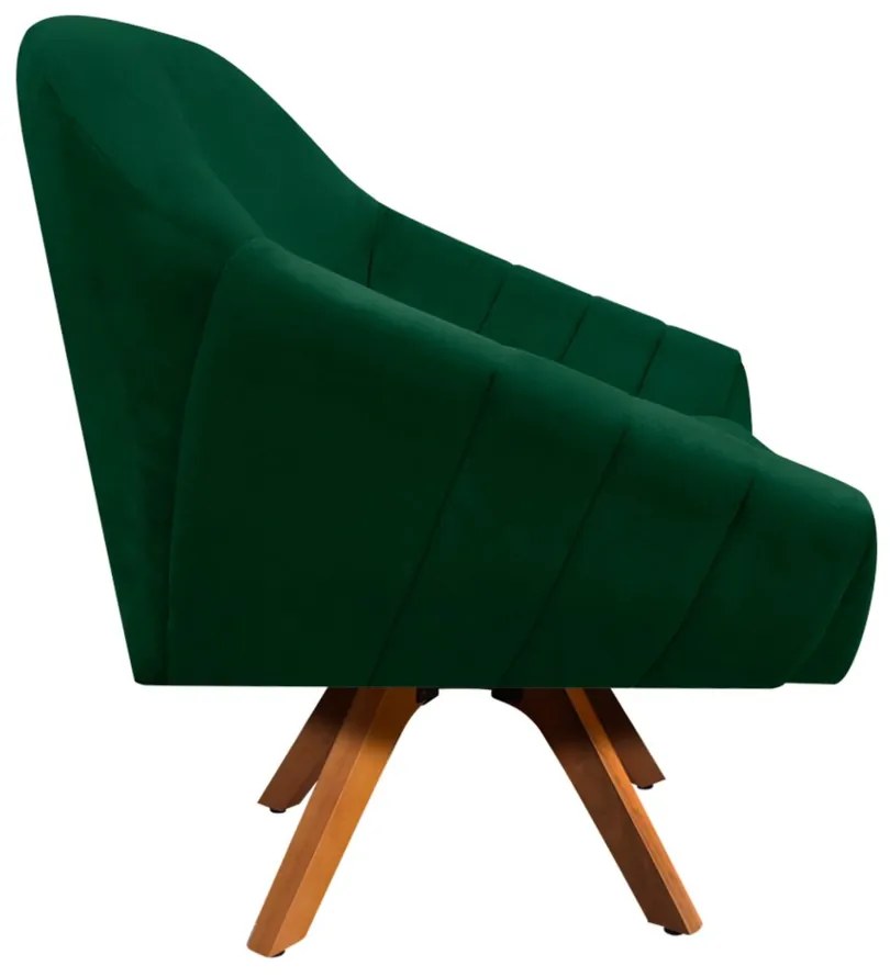 Kit 02 Poltronas Giratória Giovana Suede Verde Base Madeira MM30 D'Rossi