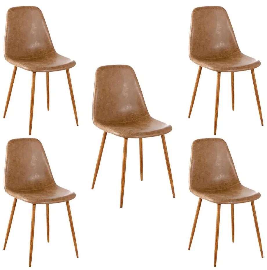 Kit 5 Cadeiras Decorativas Sala e Escritorio Base Nogueira Emotion PU Sintético Marrom G56 - Gran Belo